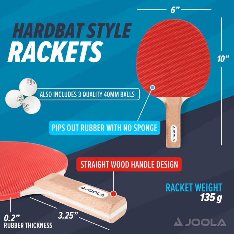 JOOLA Essentials Duel 2-Player Table Tennis Racket Set with 2 Ping Pong Paddles & 3 Balls - Pips Out Hardbat Ping Pong Rackets Great for All Playing Levels & Ages - White Ping Pong Balls - Image 3